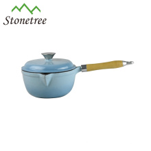 Cocotte en émail, plats de cuisson en fonte, pots de cuisson en fonte émaillée avec manche en bois